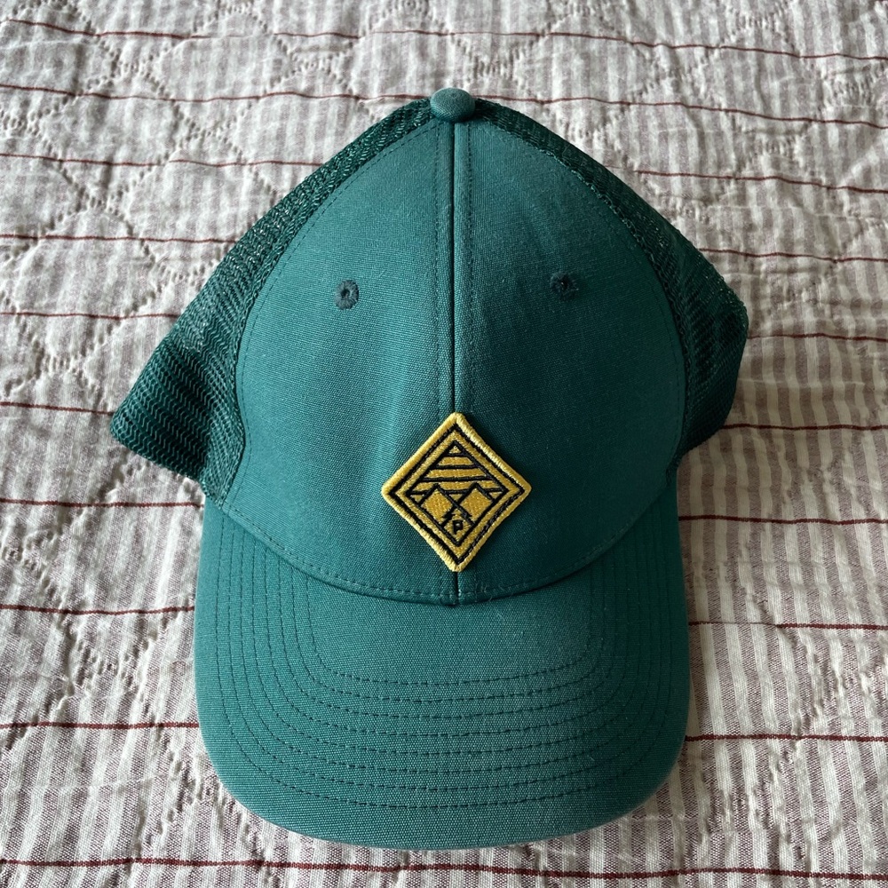 Patagonia Teal Mesh Trucker Hat with Yellow Diamond Patch